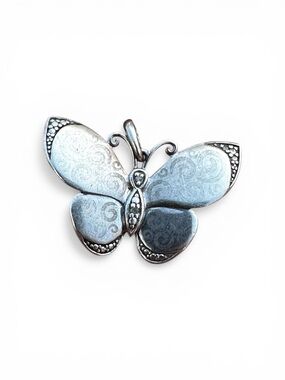 Sterling Silver 925 Butterfly Pendant Charm Etched Scroll Design